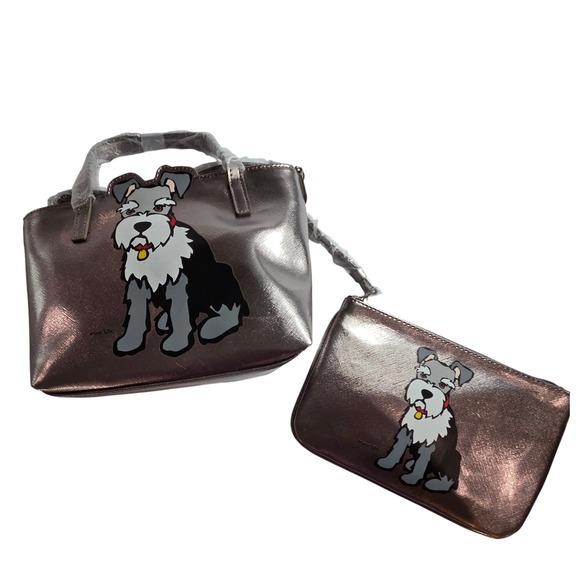 Marc Tetro Dog Satchel and Wallet Set Purse, Schnauzer, Metallic Bronze - Picture 1 of 7